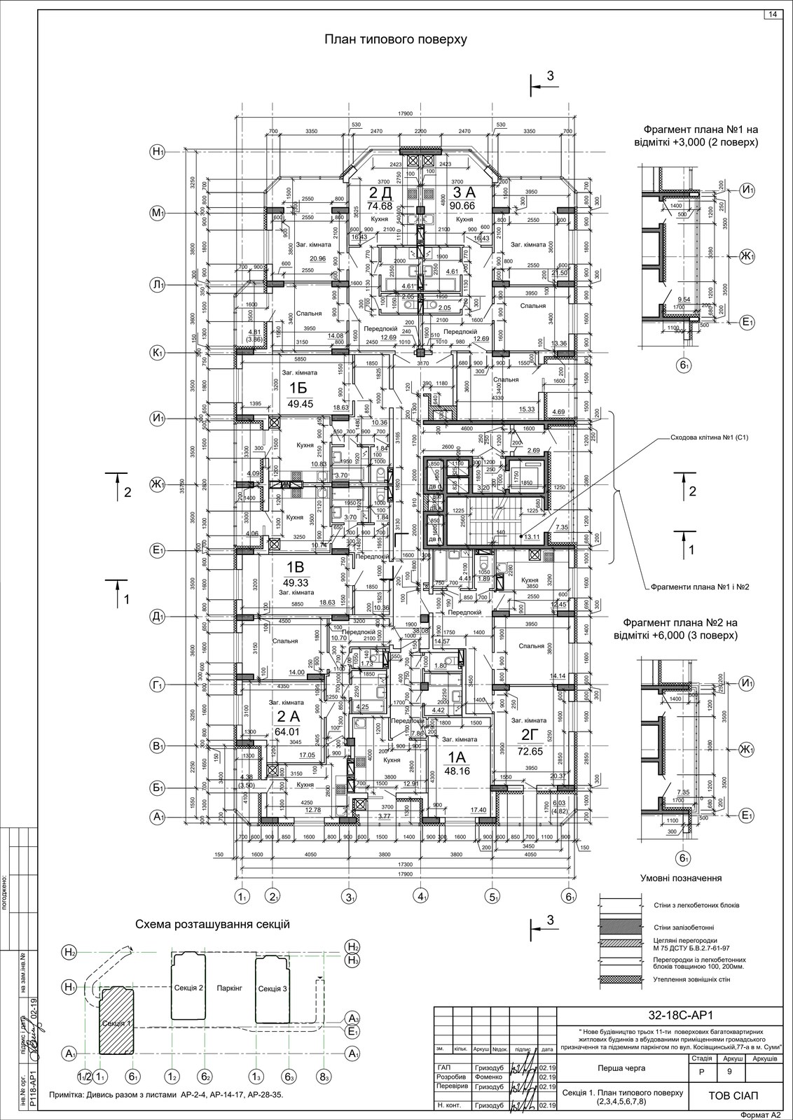 Neubau von drei 11-geschossigen Mehrfamilienhäusern mit integrierten öffentlichen Räumen und Tiefgarage in der Kosiwschtschynska-Straße 77-a in Sumy